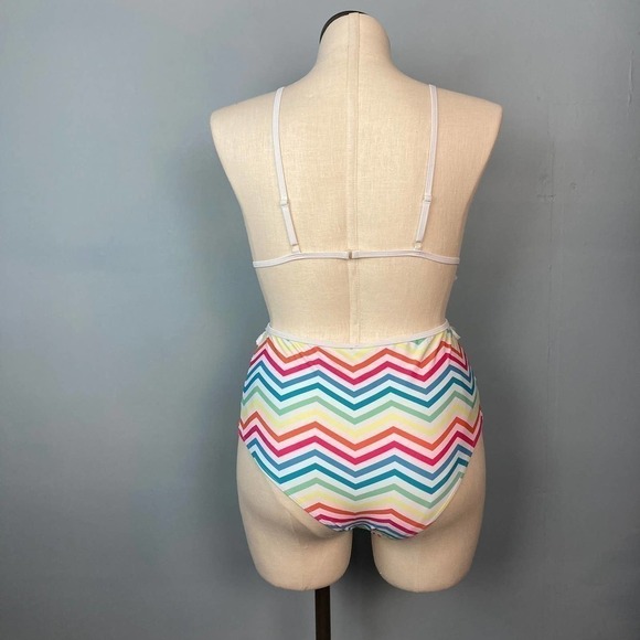RAINBOW Chevron White Two Piece Bikini Set Tassel Mesh Detail US Size 12 Striped - Picture 5 of 12
